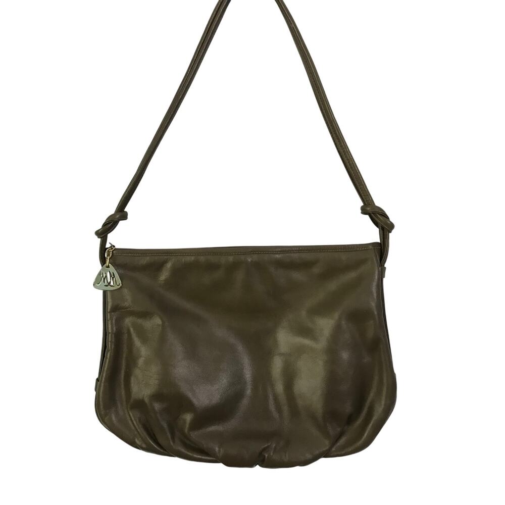 VTG Morris Moskowitz Brown Leather Hobo Shoulder Bag  MM Zipper Pull  NWOT 70s